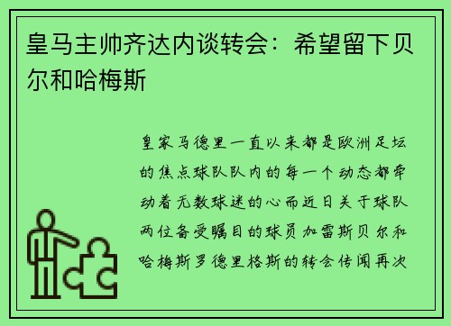 皇马主帅齐达内谈转会：希望留下贝尔和哈梅斯